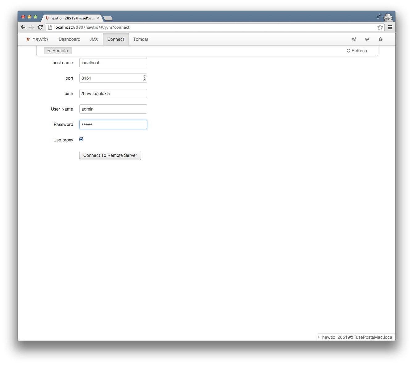 HawtIO connect remote ActiveMQ 5.9