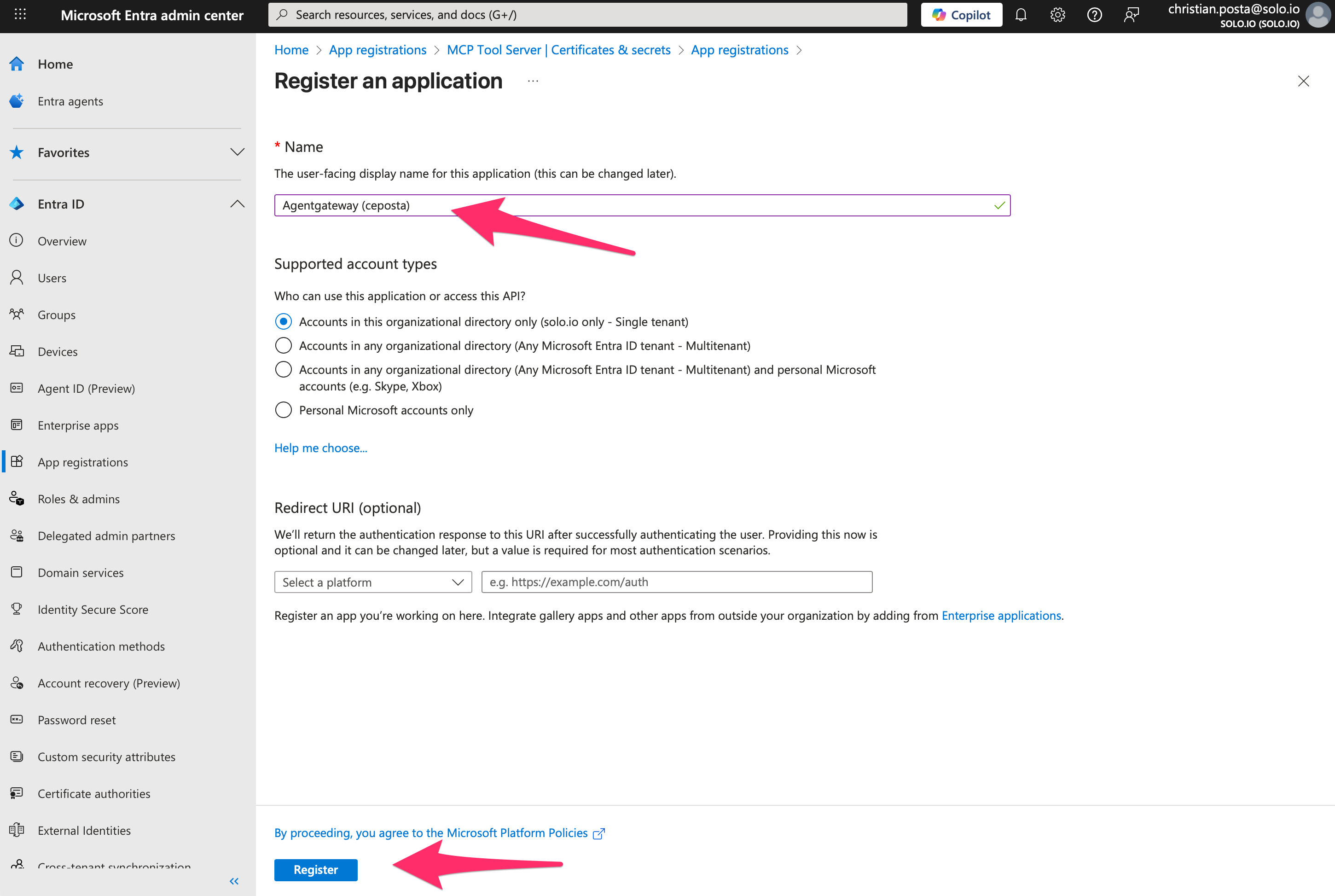 App Registration Screenshot