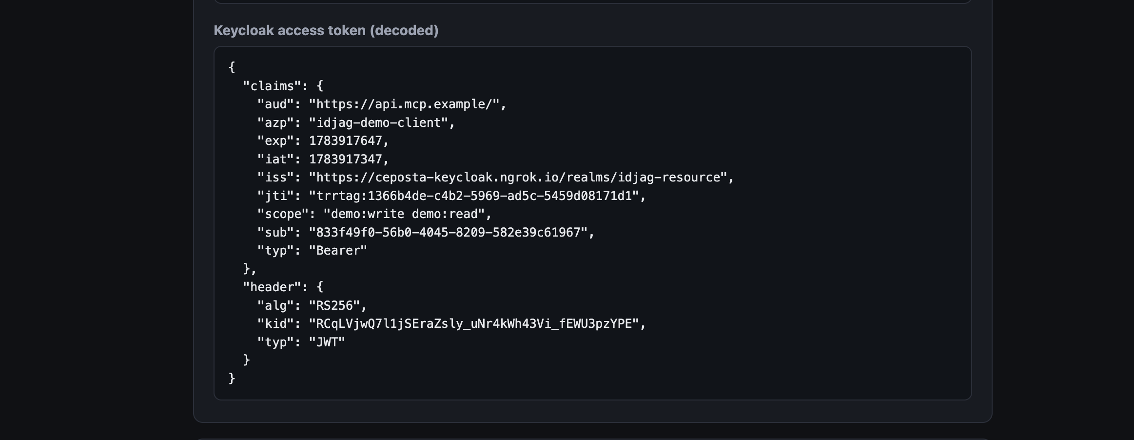 Access token issued by Keycloak