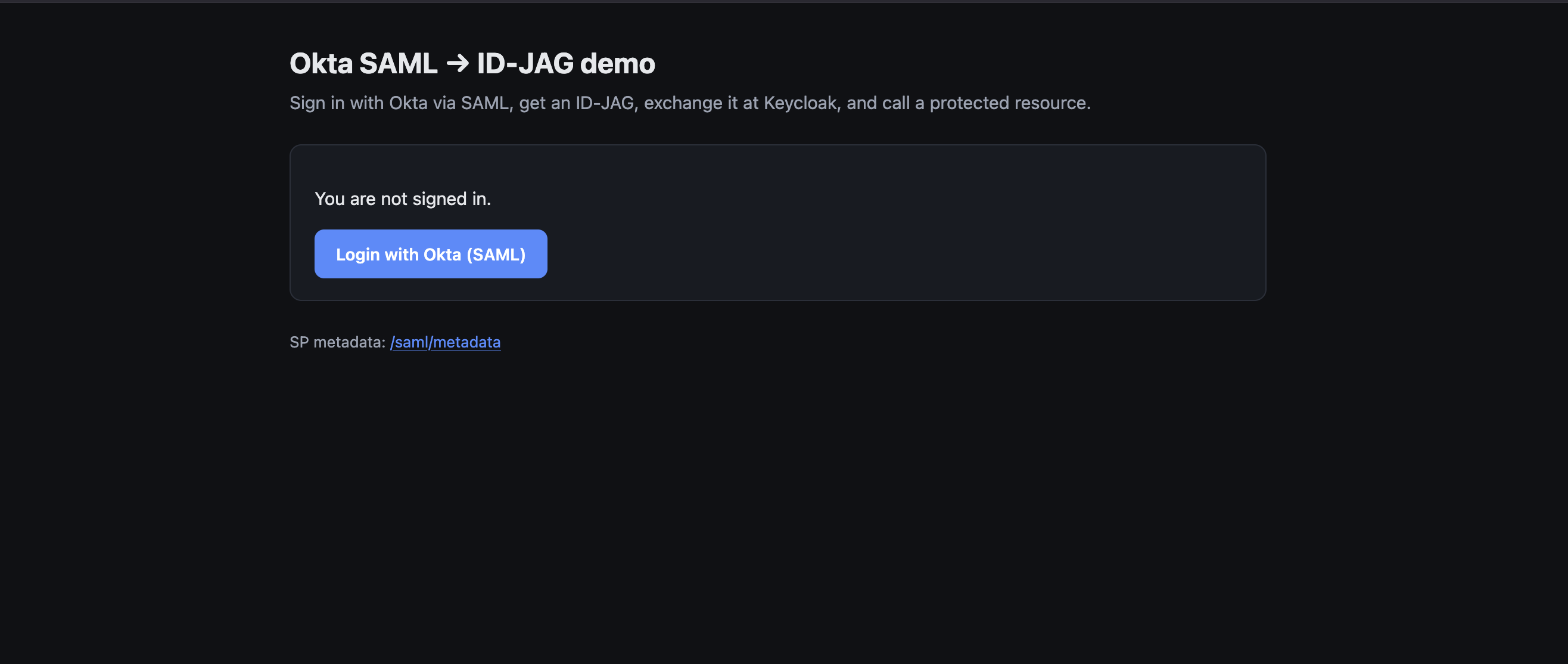 Demo login screen